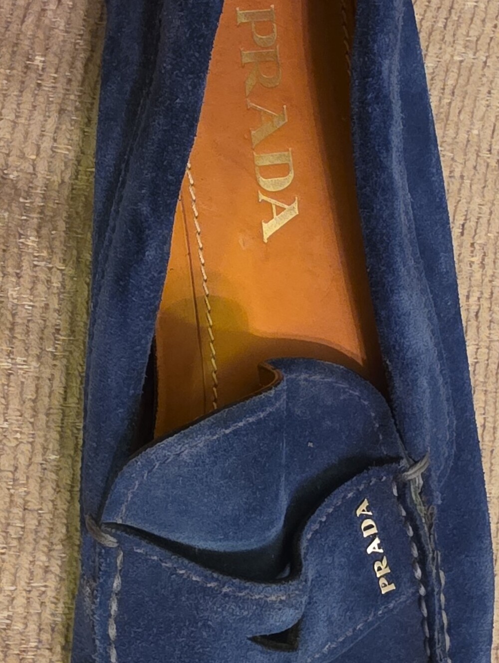 Authentic Prada Blue Suede Men’s Slip-On Loafers